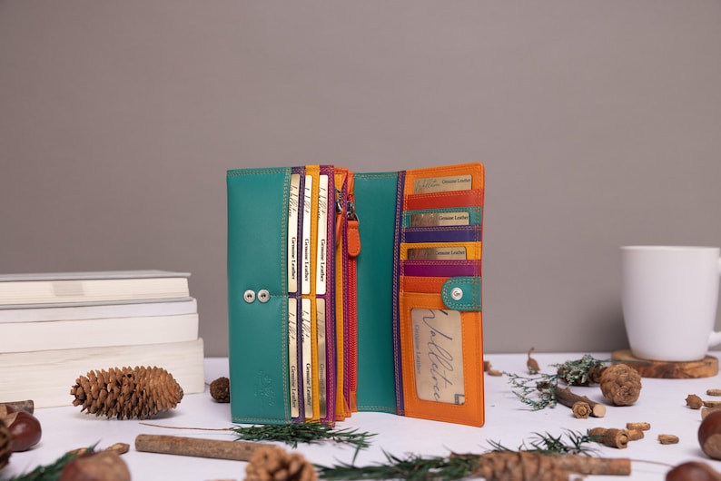 Julklapp till henne, mamma Personlig stor läderväska med korthållare, myntficka med dragkedja, RFID-plånbok i äkta läder Seville