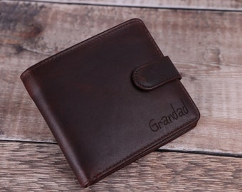 Personalized Custom Wallet, Personalised Engraved Brown Leather Wallet, Father's Day Gift For Him, Dad, Boyfriend, Husband, Birthday Gift