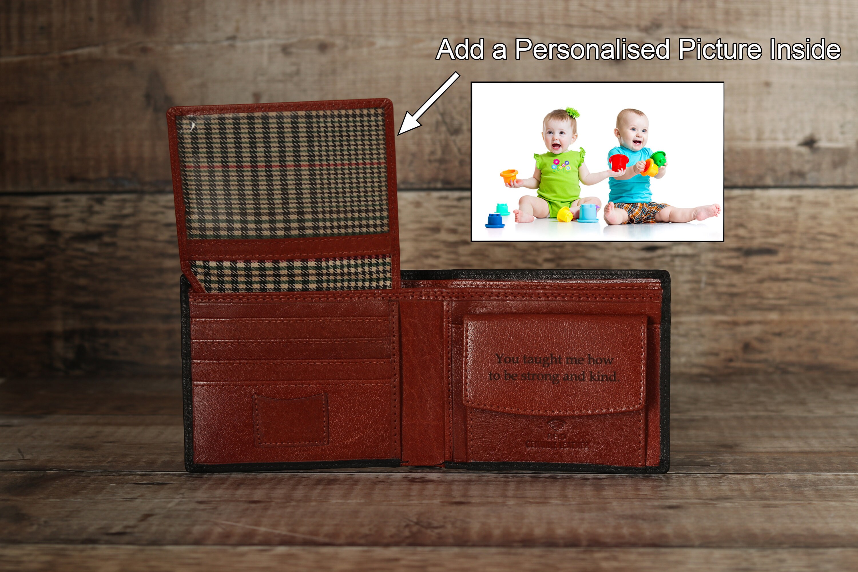 Personalised Men's Wallet, Genuine Soft Black & Brown