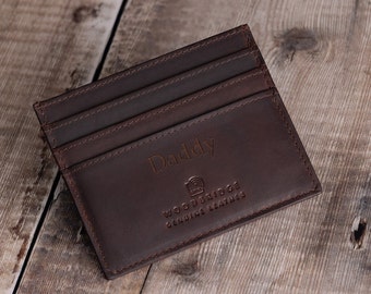 Porte-cartes pour homme personnalisé en cuir marron, cadeau gravé personnalisé pour lui, petit ami, mari, papa, homme d'honneur, cadeau de fête des pères