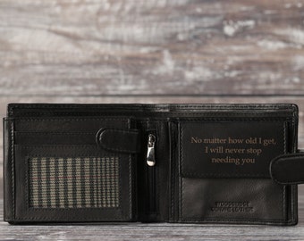 Personalised Men's Bifold Wallet, Black Leather Wallet, Personalized Gift for Him, Dad, Boyfriend, Custom Anniversary, Father's Day Gift