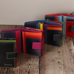 Monedero de mujer, monedero de cuero personalizado para mujer con tarjetero, bolsillo para monedas con cremallera, billetera de cuero genuino personalizada para mujer, regalo para ella