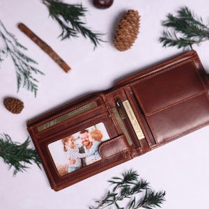 Personalised Mens Bifold Wallet, Brown Real Leather Wallet Personalized Engraved Christmas Gift for him, Boyfriend, Anniversary Gift for Dad image 6