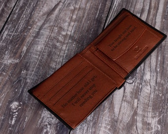 Regalo del Día del Padre, Cartera Personalizada para Hombre, Cartera de Cuero Genuino Suave Negro y Marrón, Regalo de Cumpleaños Personalizado para Él, Papá, Novio