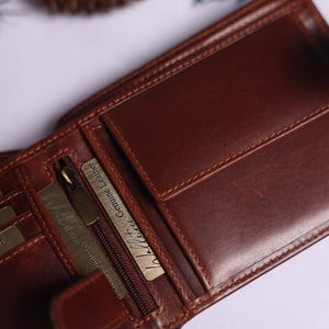 Personalised Mens Bifold Wallet, Brown Real Leather Wallet Personalized Engraved Christmas Gift for him, Boyfriend, Anniversary Gift for Dad image 10
