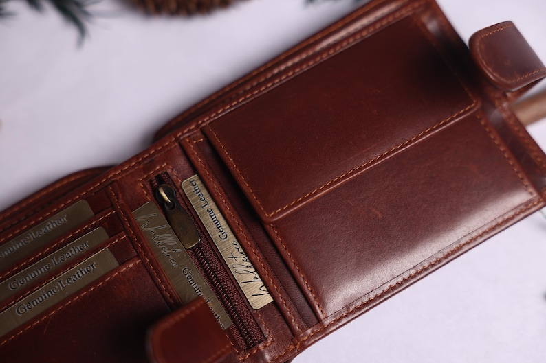 Personalised Mens Bifold Wallet, Brown Real Leather Wallet Personalized Engraved Christmas Gift for him, Boyfriend, Anniversary Gift for Dad image 10