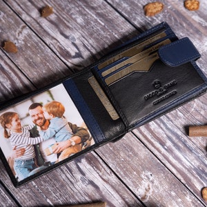 Cadeau fête des pères pour lui, portefeuille personnalisé pour homme, véritable portefeuille en cuir souple noir et bleu marine, cadeau personnalisé pour petit ami, mari