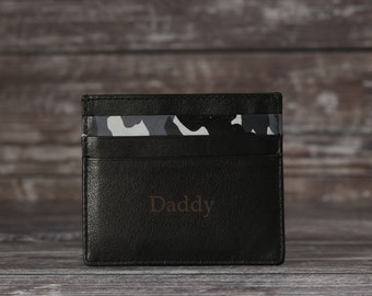 Porte-cartes pour homme personnalisé en cuir noir, cadeau personnalisé pour petit ami, témoin, cadeau d'anniversaire, cadeau de fête des pères pour lui