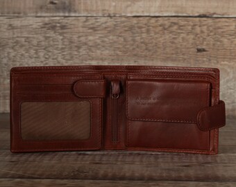 Father's Day Gift, Personalised Men's Bifold Wallet, Brown Real Leather Wallet Personalized Gift for him, Dad, Boyfriend, Anniversary Gift