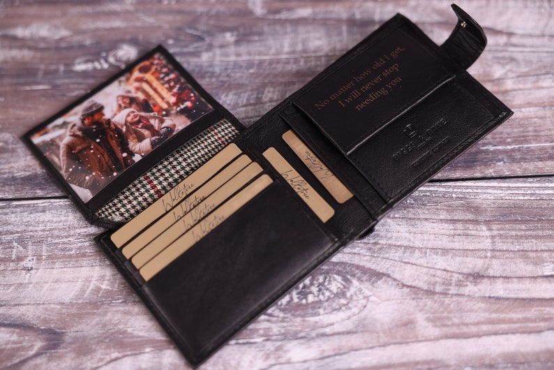 Personalised Engraved Men's Wallet, Genuine Soft Black Leather Wallet, Personalized Gift for Him, Boyfriend, Husband, Dad, Father's Day Gift image 1