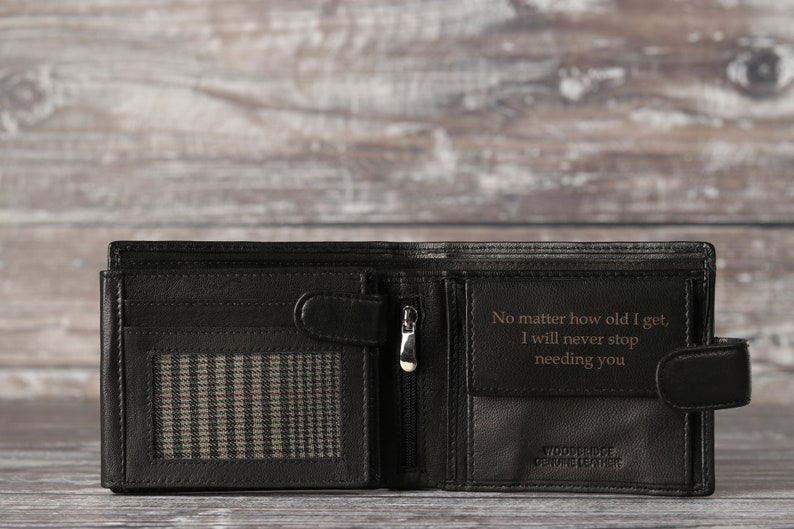 Personalised Mens Wallet, Genuine Soft Black Leather Wallet,Personalized Birthday Gift for Boyfriend,Husband, Dad,Christmas Day Gift for Him 