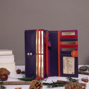Julklapp till henne, mamma Personlig stor läderväska med korthållare, myntficka med dragkedja, RFID-plånbok i äkta läder China Rose