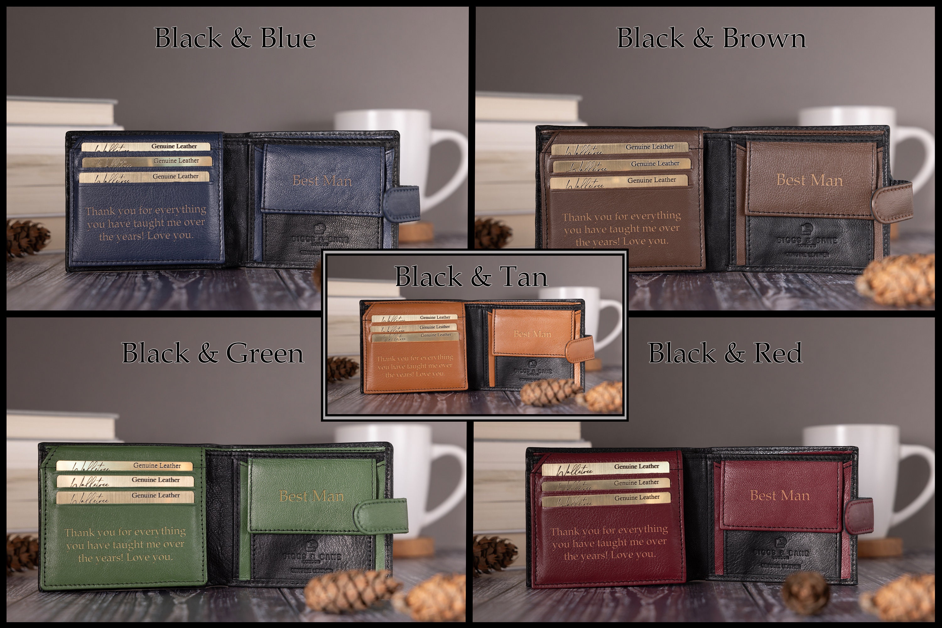 Personalised Engraved Men&#39;s Wallet, Genuine Soft Black Leather Wallet, Personalized Gift for Him, Boyfriend, Husband, Dad, Christmas Gift