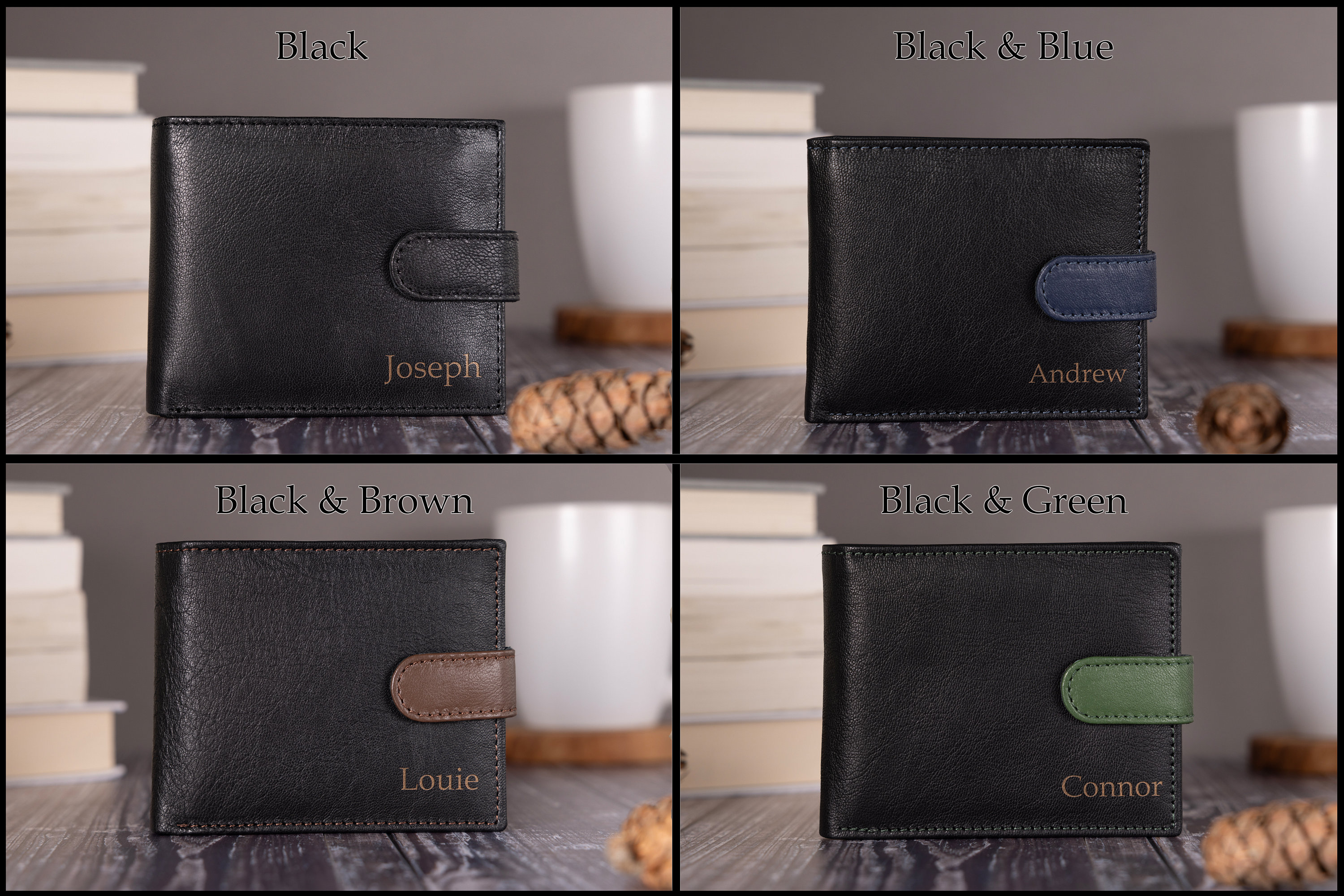 Personalised Engraved Men&#39;s Wallet, Genuine Soft Black Leather Wallet, Personalized Gift for Him, Boyfriend, Husband, Dad, Christmas Gift