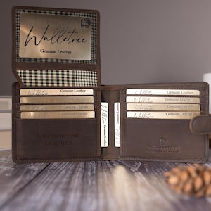Personalized Leather Wallet, Bifold Brown Real Leather Wallet, Personalised Custom Engraved Gift for Boyfriend, Husband, Father's Day Gift