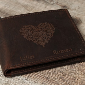 Gepersonaliseerde dubbele portemonnee voor heren, echte bruinbruine leren portemonnee, gepersonaliseerd cadeau voor hem, vader, vriend, echtgenoot, vader, vaderdagcadeau