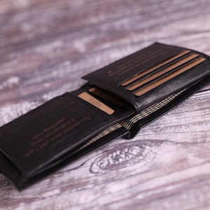 Portefeuille gravé pour homme personnalisé, véritable portefeuille en cuir souple noir, cadeau personnalisé pour lui, petit ami, mari, papa, cadeau de fête des pères image 8