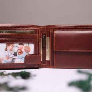 Personalised Mens Bifold Wallet, Brown Real Leather Wallet Personalized Engraved Christmas Gift for him, Boyfriend, Anniversary Gift for Dad image 3