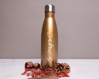 Personalised 500ML Steel Sports Water Bottle, Personalized Engraved Drinking Bottle, Vacuum Insulated Stainless Steel Flask, Gift for Kids