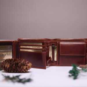 Personalised Mens Bifold Wallet, Brown Real Leather Wallet Personalized Engraved Christmas Gift for him, Boyfriend, Anniversary Gift for Dad image 4