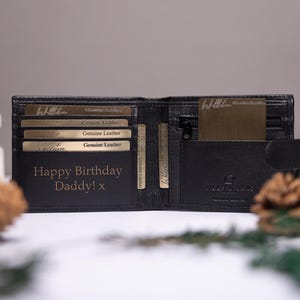 Regalo per la festa del papà, portafoglio in pelle da uomo personalizzato, portafoglio in vera pelle nera morbida, regalo di portafoglio personalizzato per lui, marito