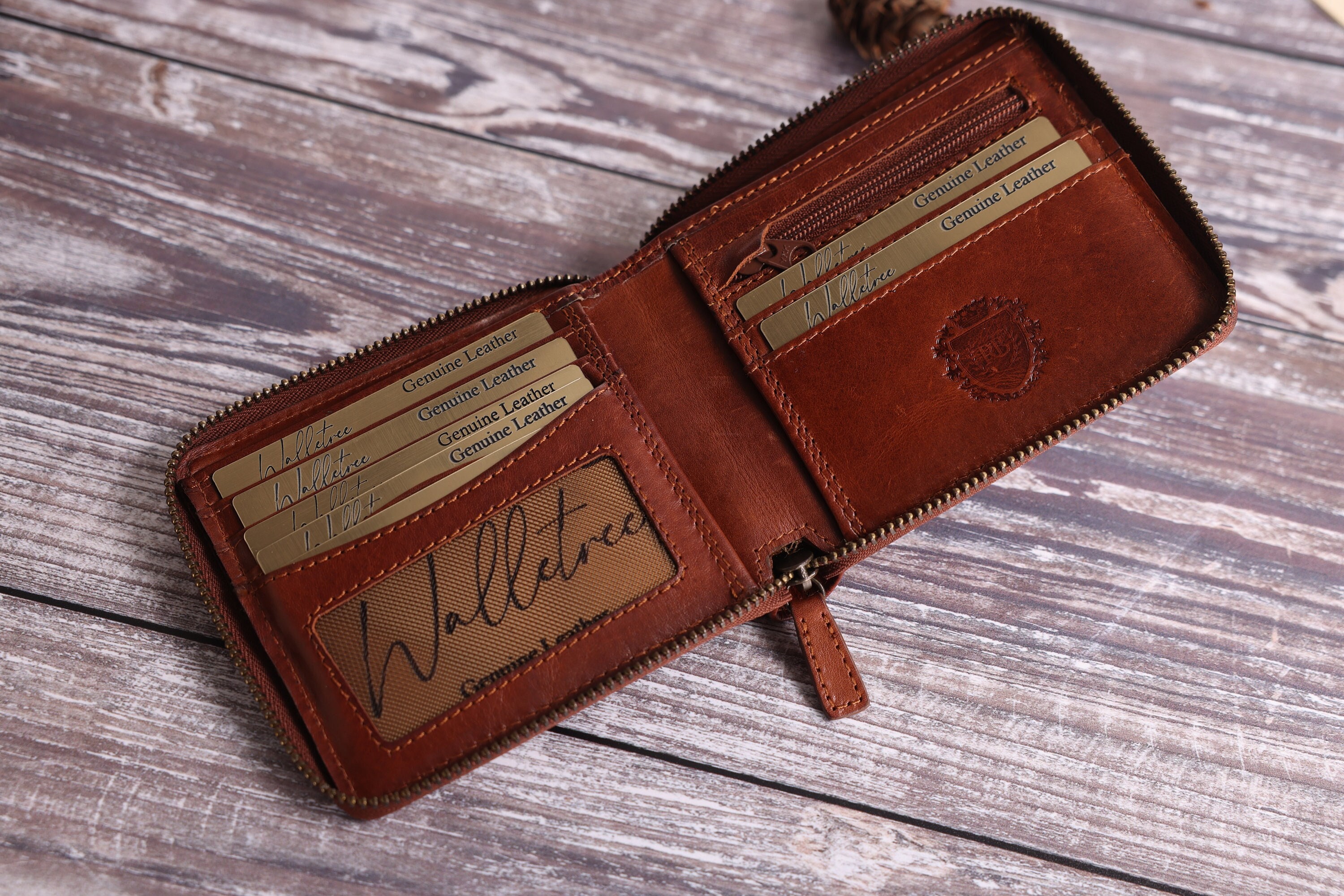 Father's Day Gift, Personalised Men's Zip Around Brown Leather Wallet, Personalized Gift for him, Boyfriend, Husband, Dad, Anniversary Gift