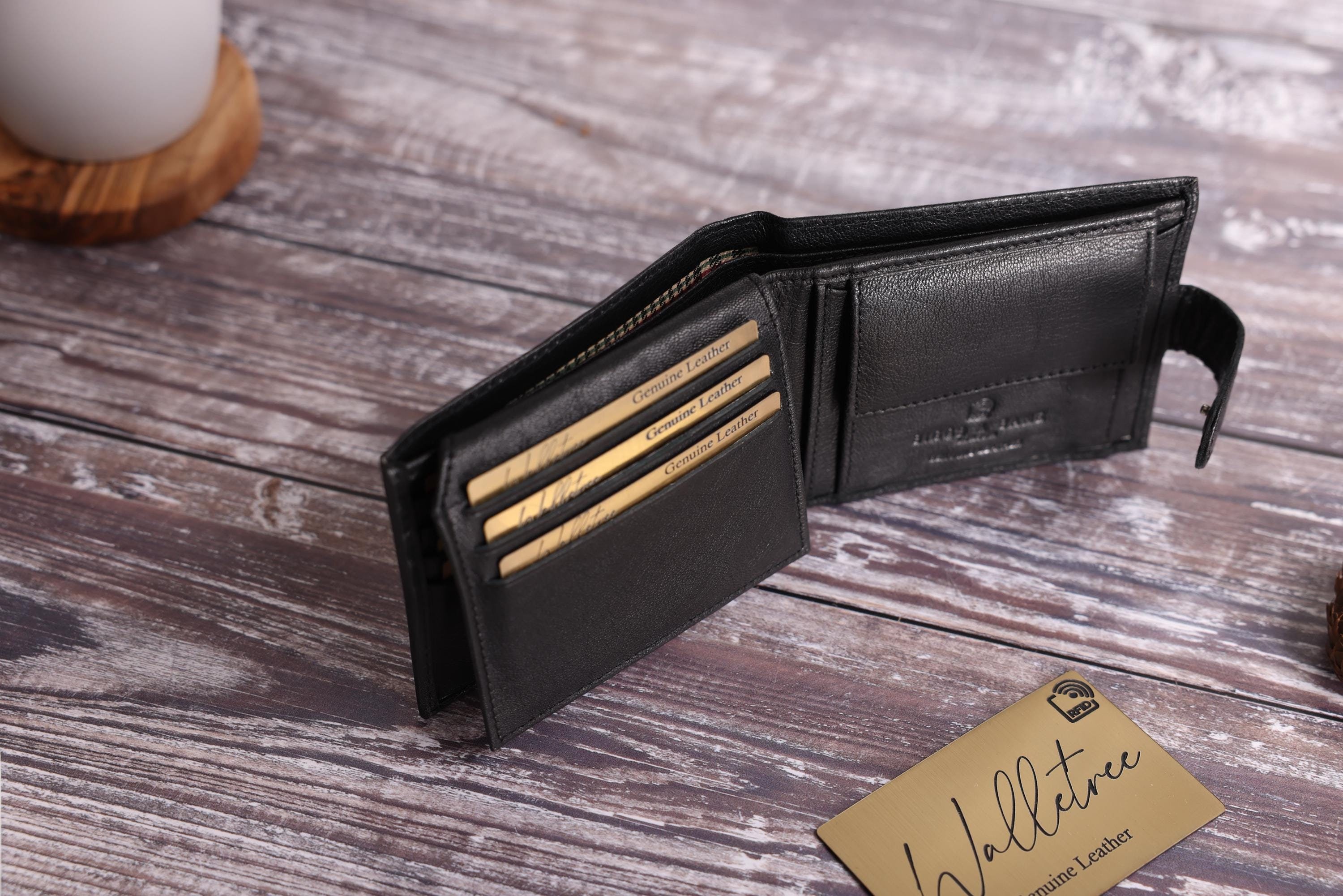 Father's Day Gift, Personalised Men's Leather Wallet, Genuine Soft Black Engraved Leather Wallet, Personalized Gift for Him, Boyfriend, Dad