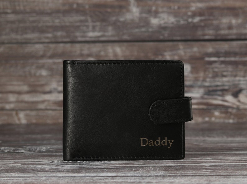 Cadeau fête des pères, portefeuille pour homme personnalisé, véritable portefeuille en cuir souple noir, cadeau gravé personnalisé pour lui, petit ami, mari, papa image 2