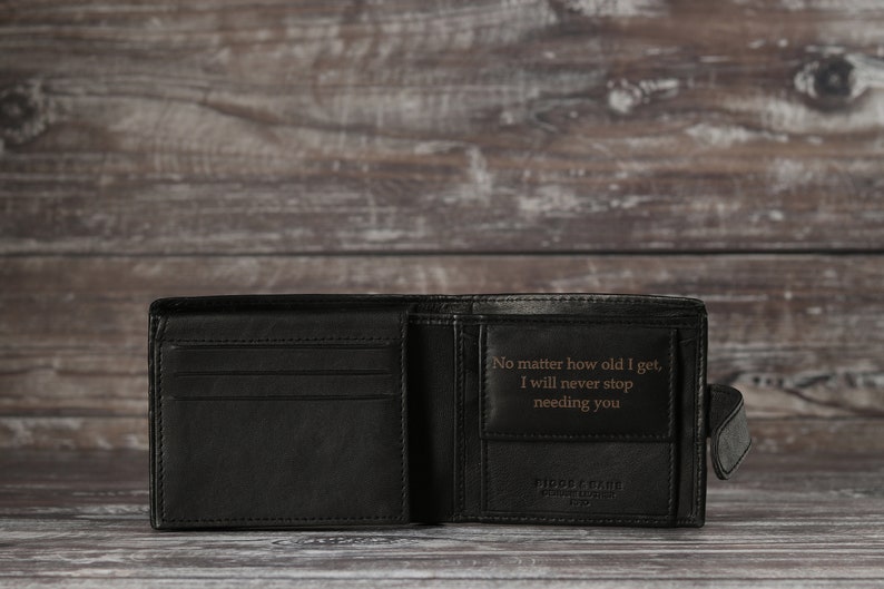 Father's Day Gift, Personalised Men's Wallet, Genuine Soft Black Leather Wallet, Personalized Engraved Gift for him, Boyfriend, Husband, Dad image 9