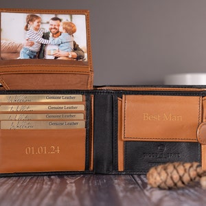 Cartera de hombre personalizada y grabada, de cuero genuino negro suave, regalo personalizado para él, novio, esposo, papá o para el Día del Padre.