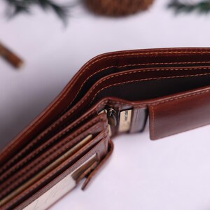 Personalised Mens Bifold Wallet, Brown Real Leather Wallet Personalized Engraved Christmas Gift for him, Boyfriend, Anniversary Gift for Dad image 7