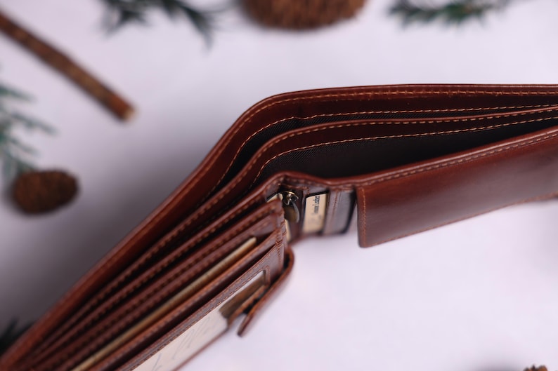 Personalised Mens Bifold Wallet, Brown Real Leather Wallet Personalized Engraved Christmas Gift for him, Boyfriend, Anniversary Gift for Dad image 7