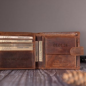 Gepersonaliseerde herenportemonnee, gegraveerde leren portemonnee, gepersonaliseerde aangepaste leren portemonnee, Vaderdagcadeau voor hem, vader, vriend, echtgenoot