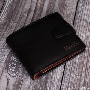 Father's Day Gift, Personalised Men's Wallet, Genuine Soft Black Leather Wallet, Personalized Engraved Gift for Him, Boyfriend, Dad, Husband image 2