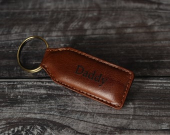 Father's Day Gift for him, Dad, Personalised Leather Keyring, Custom Keychain for men, Brown Leather Keyholder, Personalized Car Keychain