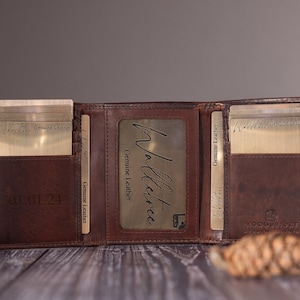 Regalo del Día del Padre, Billetera Triple Personalizada, Billetera de Cuero Marrón Auténtico, Regalo Personalizado para Él, Novio, Papá, Regalo de Aniversario