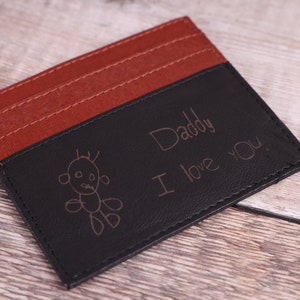 Vatertagsgeschenk, personalisierte handgeschriebene gravierte Herren Kartenhalter Schwarz & Braun Leder Brieftasche, personalisierte Geburtstagsgeschenk für ihn, Papa