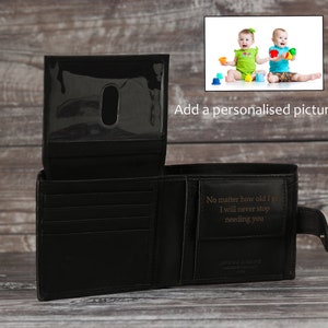 Father's Day Gift, Personalised Men's Wallet, Genuine Soft Black Leather Wallet, Personalized Engraved Gift for him, Boyfriend, Husband, Dad image 7