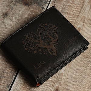 Monedero con cremallera personalizado, cartera para hombre, cartera grabada personalizada, cartera de cuero, regalo del Día del Padre para él, hombres, esposo, papá, novio