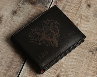 Personalised Zip Coin Wallet, Men's Wallet, Custom Engraved Wallet, Leather Wallet, Christmas Gift for Dad, Him, Men, Husband, Boyfriend