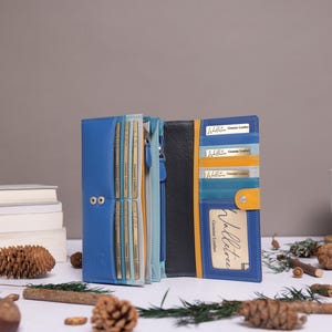 Julklapp till henne, mamma Personlig stor läderväska med korthållare, myntficka med dragkedja, RFID-plånbok i äkta läder Glacier