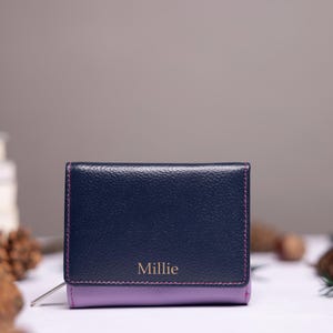 Porte-monnaie pour femme, Porte-monnaie en cuir pour femme personnalisé avec porte-cartes, Pochette zippée pour la monnaie, Portefeuille personnalisé en cuir véritable pour femme, Cadeau pour elle