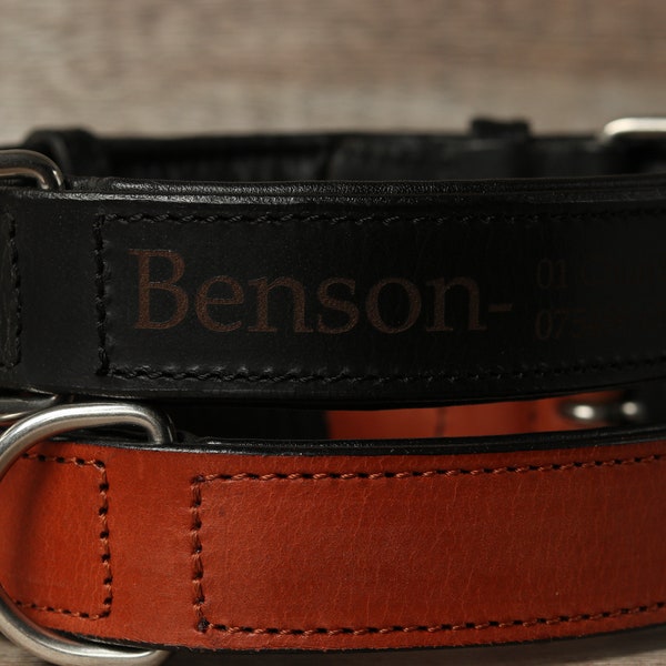 Personalised Engraved Genuine Leather Dog Collar, Personalized Custom Black & Brown Leather Collar, Dog gift, Adjustable Collar, Pet Collar