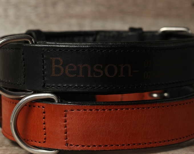 Personalised Engraved Genuine Leather Dog Collar, Personalized Custom Black & Brown Leather Collar, Dog gift, Adjustable Collar, Pet Collar