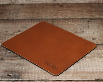 Father's Day Gift for Him/her, Personalised Genuine Leather Mouse Pad, Custom Brown Mouse Mat, Personalized Tan Leather Mouse Pad, Desk Pad