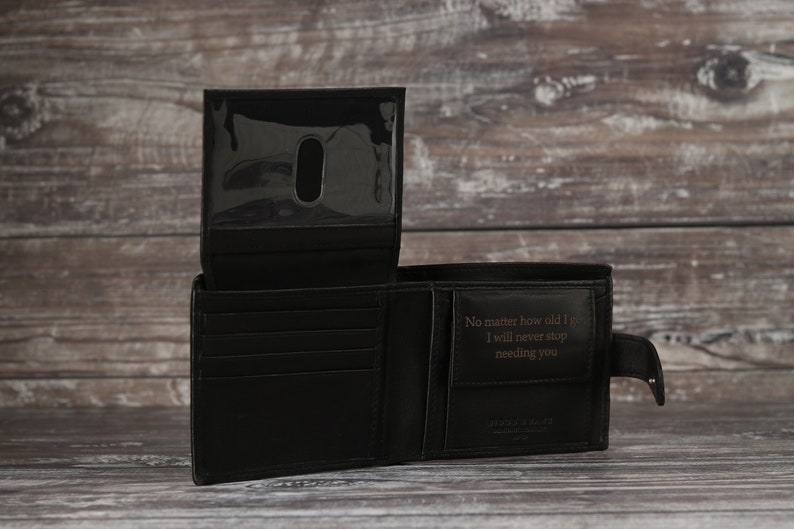 Father's Day Gift, Personalised Men's Wallet, Genuine Soft Black Leather Wallet, Personalized Engraved Gift for him, Boyfriend, Husband, Dad imagem 8