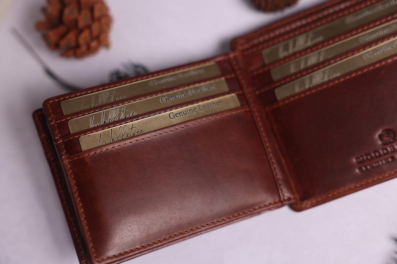 Personalised Mens Bifold Wallet, Brown Real Leather Wallet Personalized Engraved Christmas Gift for him, Boyfriend, Anniversary Gift for Dad image 9