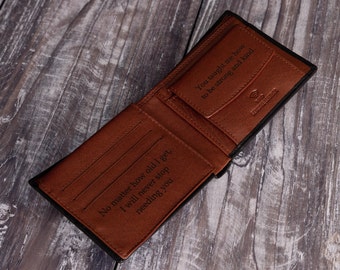 Cartera personalizada para hombre, de piel auténtica, con grabado personalizado, ideal como regalo de cumpleaños para él, su novio, su marido o para el Día del Padre.