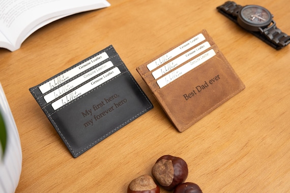 Personalized Custom RFID Card Holder Brown Leather Wallet, Personalised Credit Card Case Holder, Father's Day Gift for Him, Dad, Boyfriend