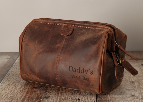 Personalised leather toiletry bag sales